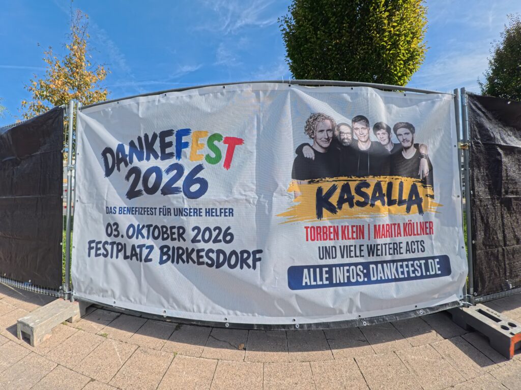 Banner des DANKEFEST 2026 in Birkesdorf mit Veranstaltungsinformationen und Künstlern